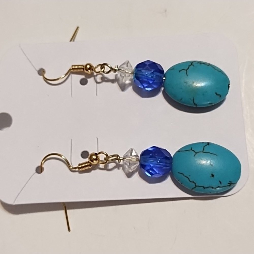 NWT Elegant Blue and Gold Dangle Earrings - Picture 1 of 5